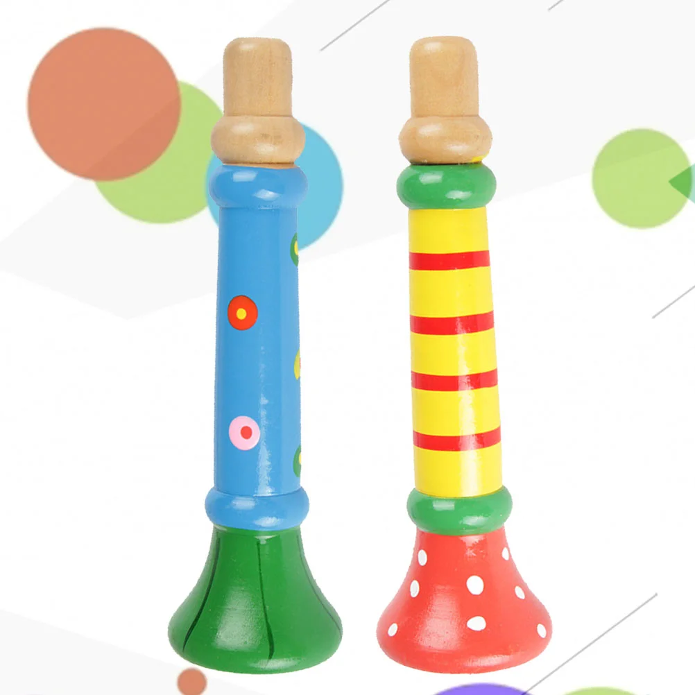 

2pcs Wooden Horn Hooter Trumpet Instruments Music Toys Kids Children Early Educational Toy (Random Color)