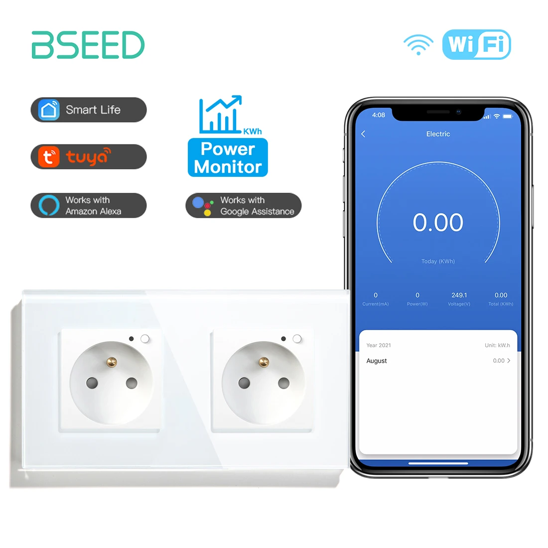 

Настенная смарт-розетка BSEED, 16 А, с Wi-Fi