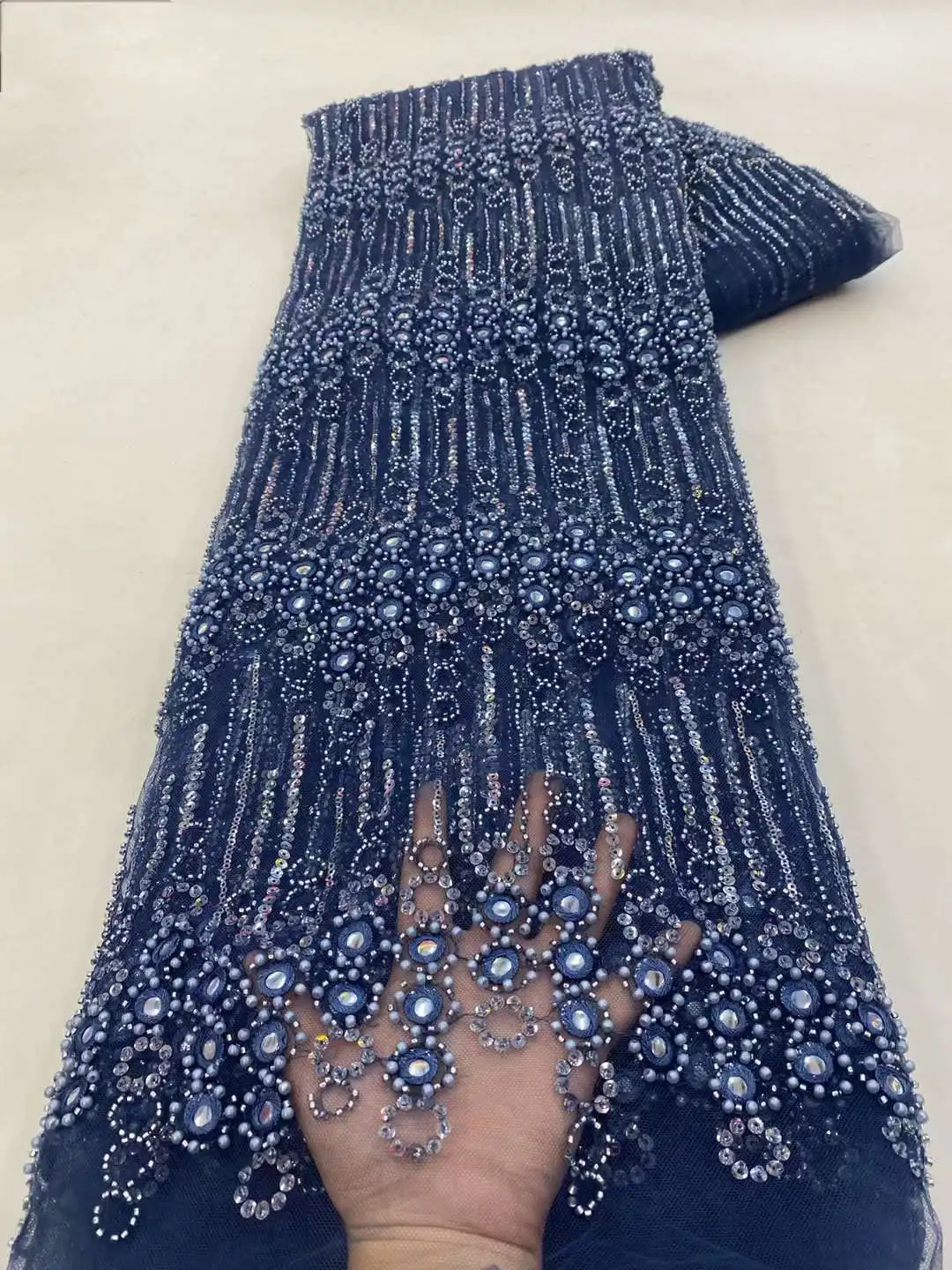 

Fashion Luxury French Stones Beads Lace Fabric 2023 High Quality African Nigerian Groom Sequins Fabric For Wedding Dress Party