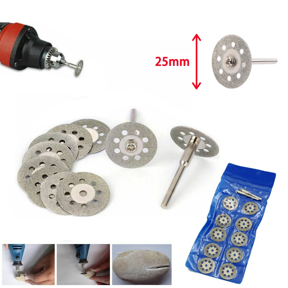 

10 Pcs Diamond Cutting Off Disc 25mm W/ Shank Diamond Grinding Wheel Cutting Disc For Electrical Grinder Accessories