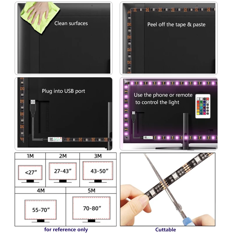 Гибкая светодиодная лента RGB для подсветильник Ки телевизора ПК USB 5 В | Освещение