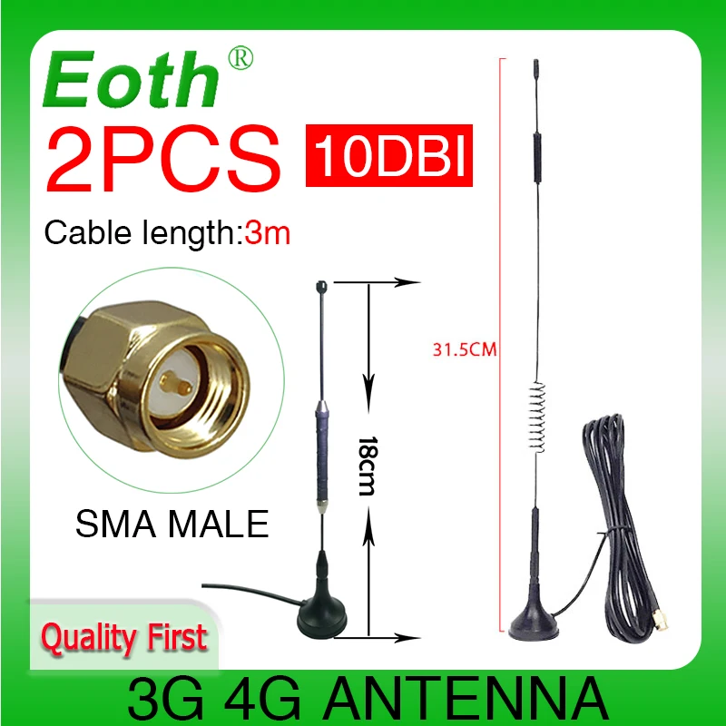 

Антенна Eoth 3G 4G LTE 10dbi SMA «папа», 698-960/1700-2700 МГц