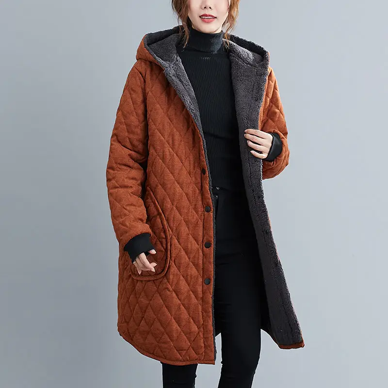 Winter Parkas Chaqueta Oversized Casual Cotton Padded Quilted Velvet Thickening Cold-Proof Soft Hooded Coat Women's Jackets 2022