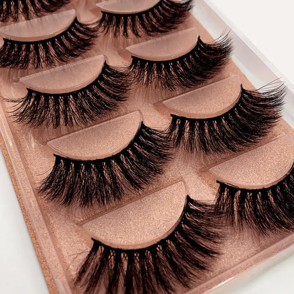 

Lightweight 5 Pairs Universal Faux Mink Hair Eye Lash Portable Mink False Eyelashes Soft for Dating