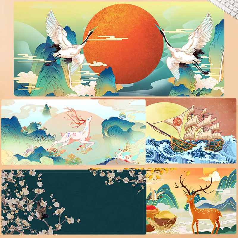 

800*300*3mm Chinese Style Off Art Large Size Mouse Pad Natural Rubber PC Computer Gaming Mousepad Desk Mat Locking Edge Cute
