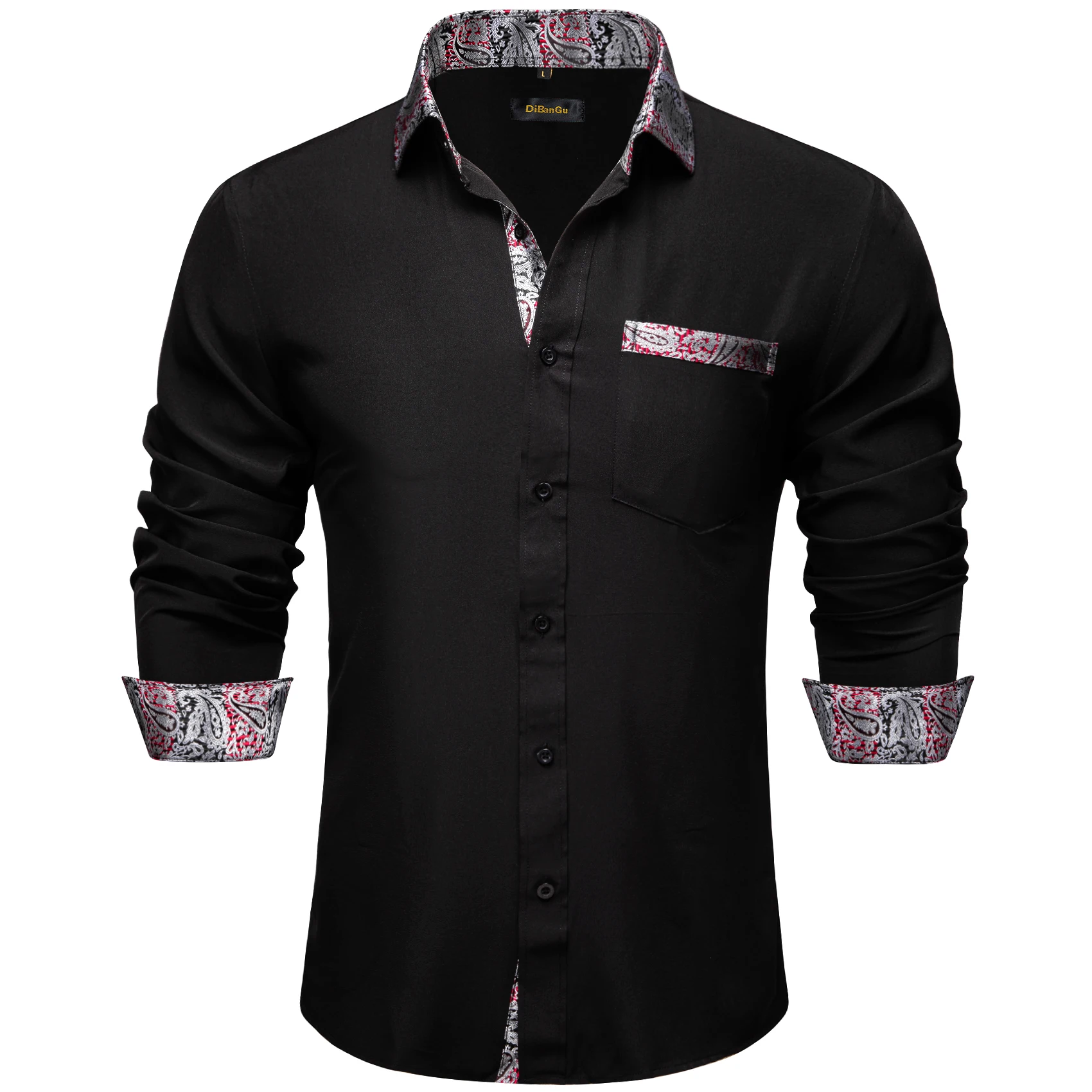 

Luxury Black Dress Shirts for Men Clothing Long Sleeve Tuxedo Social Casual Splicing Paisley Collar Cuff Mens Shirt