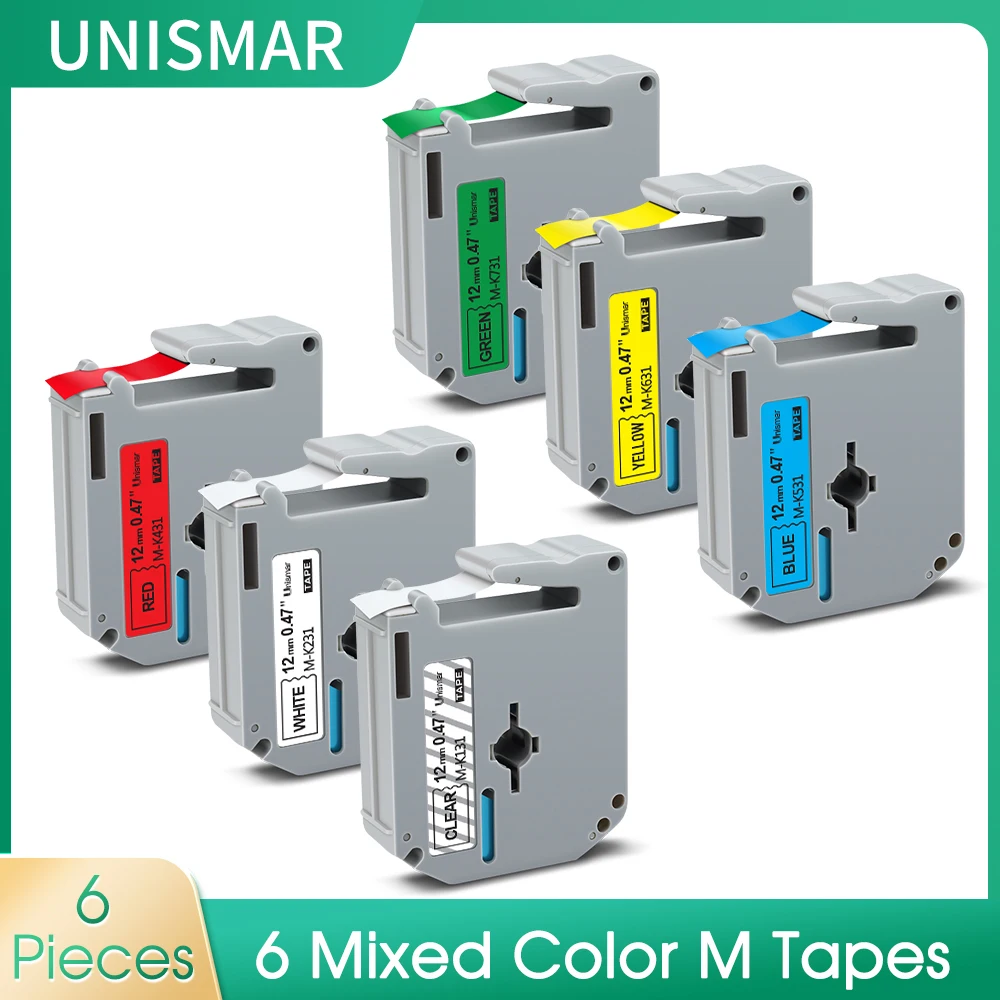 

6 Colors 12mm Label Tape for Brother Ptouch MK131 MK 131 MK-131 Compatible for Brother P-touch PT-65 PT-80 PT-85 PT-90 Printer