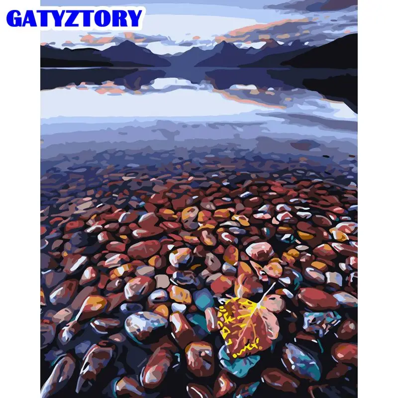 

GATYZTORY Oil Painting By Numbers River Scenery Kit Drawing On Canvas Wall Art Handpainted Colorful Stone Home Decor Diy Gift