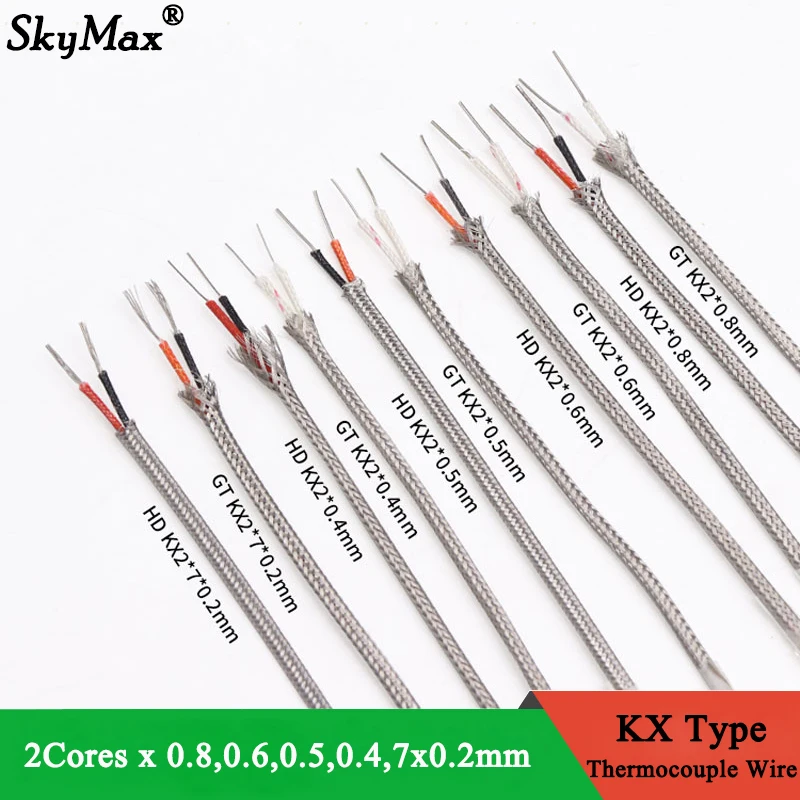 

KX Type 2Cores x 0.8,0.6,0.5,0.4,7x0.2mm Thermocouple Wire Stainless Steel Shield Fiber Braid Insulated High Temperature Cable