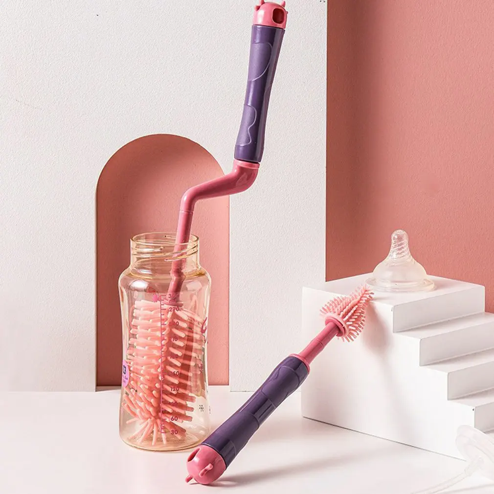 

Щетка для бутылки с вращением на 360 градусов, Детская щетка для чистки соски, чашки, набор ручных мягких насадок для полива, пищевых продукто...