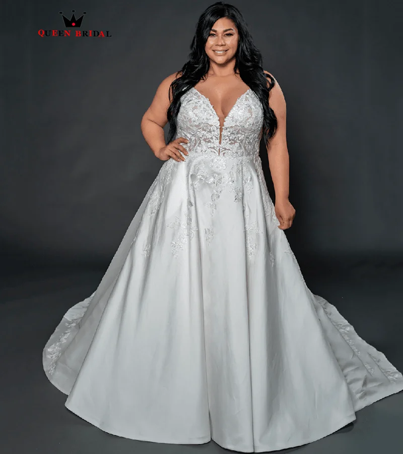 Vintage Satin Wedding Dress 2023 V-neck Plus Size trouwjurk A-LINE Appliques vestido de novia sencillo y elegante customize RG20