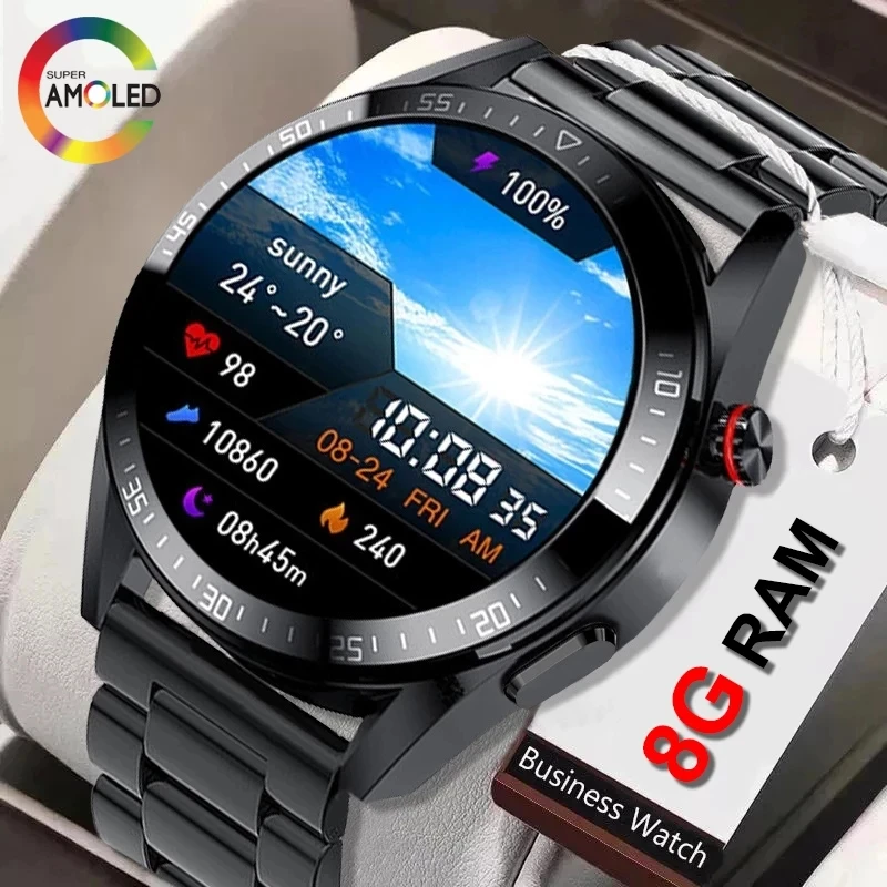 

2023 neue 8G Speicher Smart Uhr 454*454 HD AMOLED Immer Display Die Zeit Bluetooth Anruf Smartwatch Für männer Xiaomi TWS Kopfhö