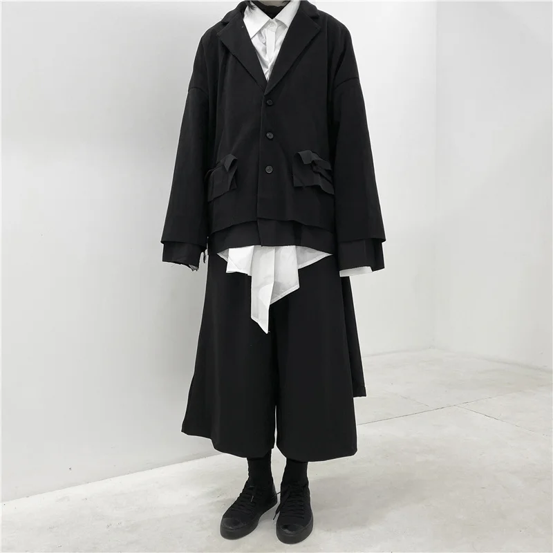 

Men's Casual Fashion Trend Ultra Thin Korean Multifunctional Loose Hanging Splicing Long Sleeve Small Suit Top