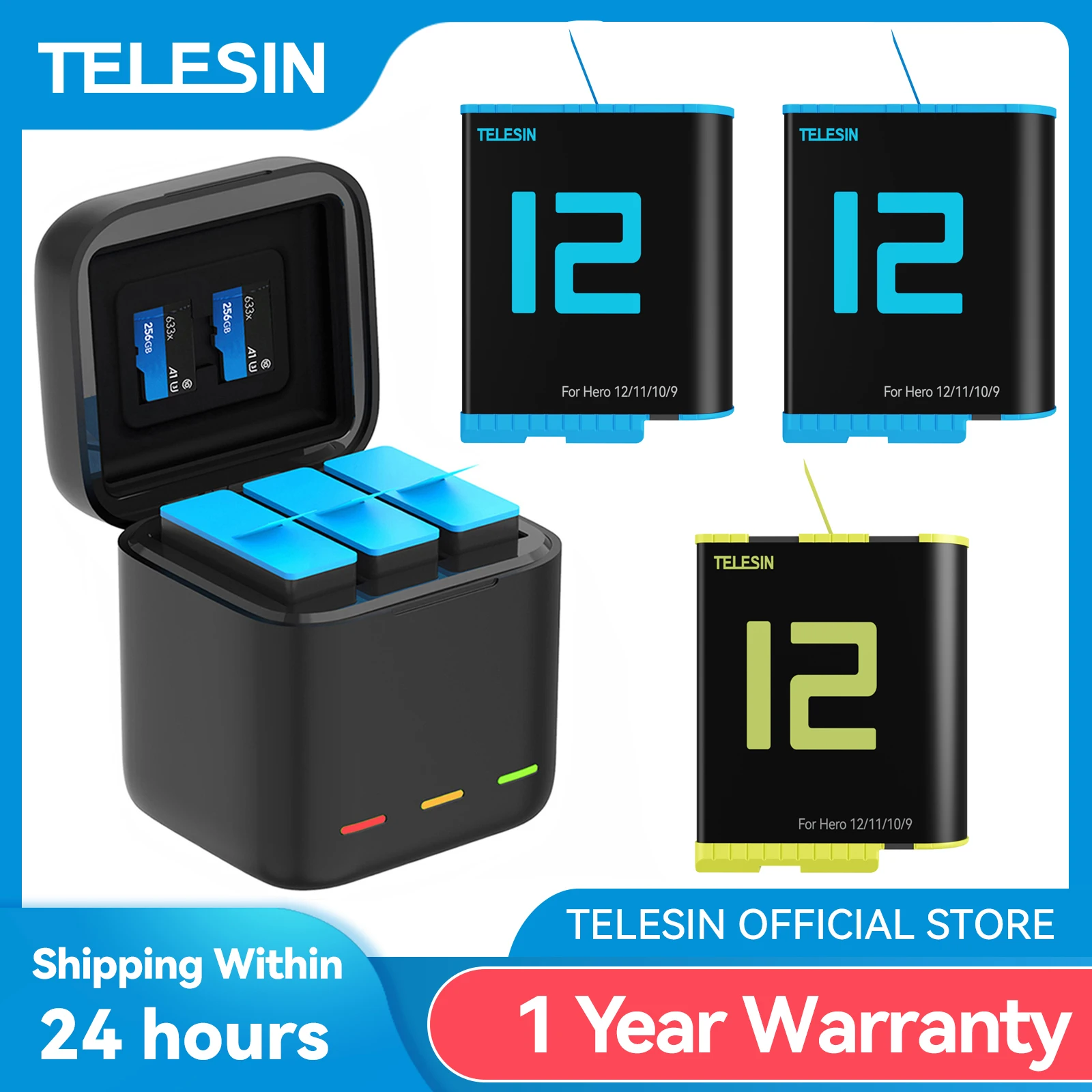 Batteria Telescopica Per Gopro Hero 12 11 10 9 1750 Mah Batteria 3 Vie Fast Charger Box Tf Card Storage Per Accessori Gopro Hero