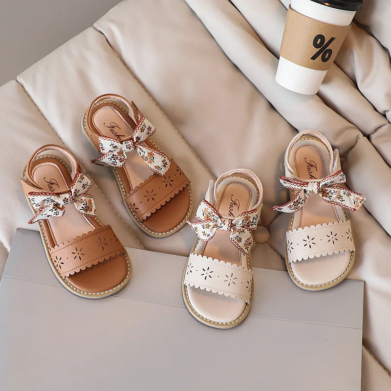 

Bohemian Style Girls Sandals Summer New Children Colorful Beach Shoes Elegant Carved Bowtie Baby Sandals сандалии для девочек