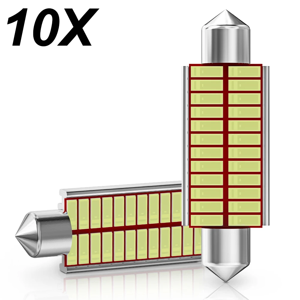 10x гирлянда 31 мм, 36 мм, 39 мм, 41 мм, высококачесветодиодный сверхъяркая Светодиодная лампа C5W C10W для освесветильник номерного знака автомобиля, внутренняя Верхняя лампа для чтения