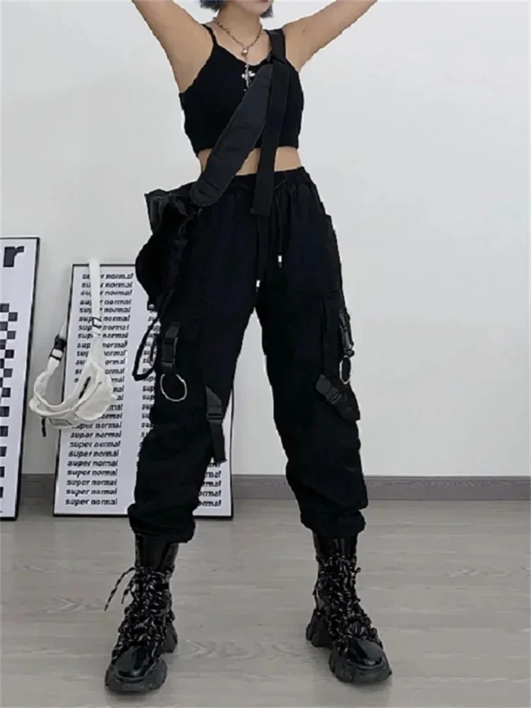 

Gothic Punk Black Cargo Pants Women Pockets Hippie Streetwear Joggers Harajuku Techwear Oversize Trousers For Female