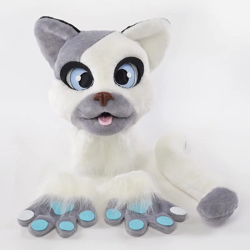 Кошка Fursuit белая кошка талисманы аксессуары голова лапы хвост Симпатичный