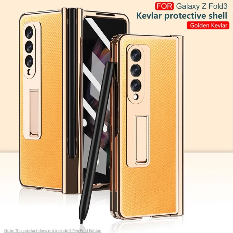 

Luxury Double Hinge Shell For Samsung Galaxy Z Fold 4 Fold 3 5G Phone Case Fold4 3 HD Front Film Plating Frame Anti-drop Case