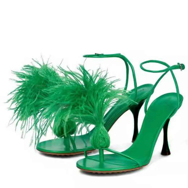 

NEW Summer Rome Fashion Furry Cross-Tied Women Pumps 2022 Sexy Thin High Heel Lace-up Dress Party Ladies Sandals