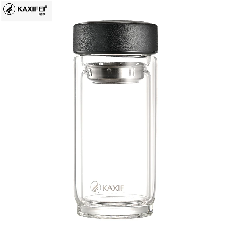 Двойная бутылка для воды KAXIFEI 350 мл автомобильная стеклянная с защитой от ожогов