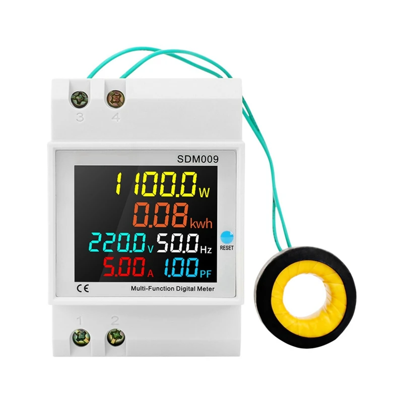 

1 PCS SDM009 Rail Digital Display Voltage Current Frequency Power Factor Single-Phase Electric (B)