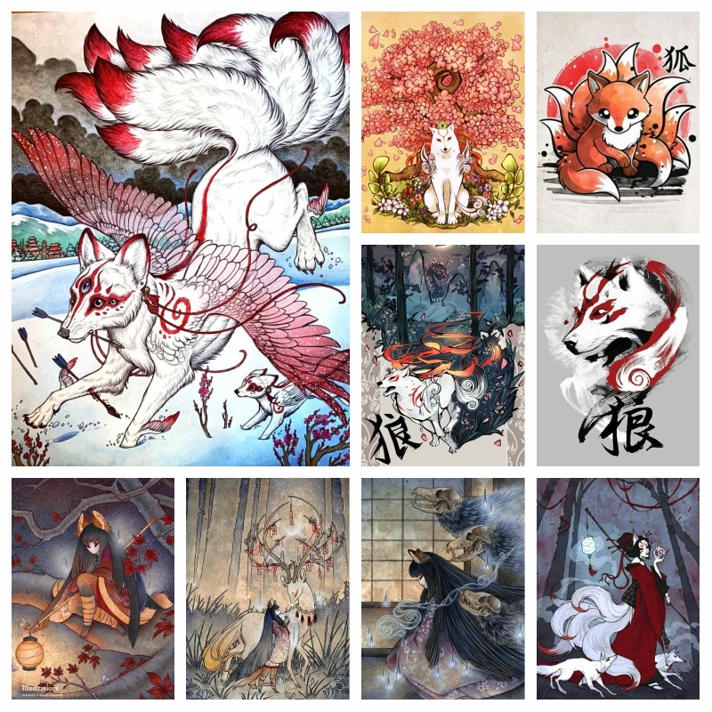 

Kitsune Japanese Methology Diamond Painting Animal Nine Tailed Fox Art Mosaic Cross Stitch Kits Handwork Home Decor