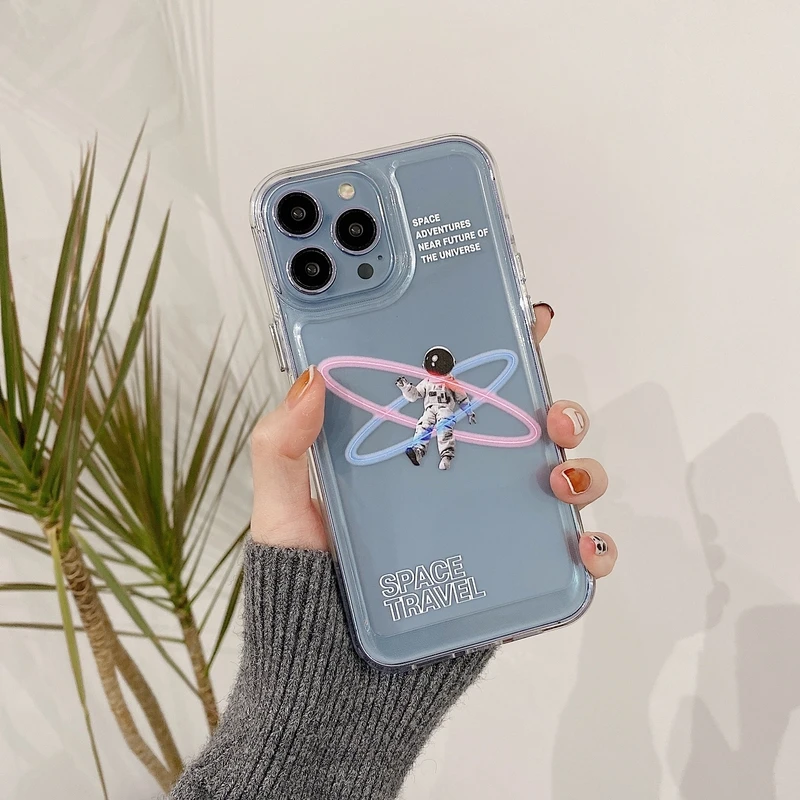 

Роскошный прозрачный чехол для телефона с космосом астронавтом для iPhone 11 12 13 Pro XS Max X XR 7 8 Plus SE 2, Чехлы, прозрачный мягкий чехол из ТПУ