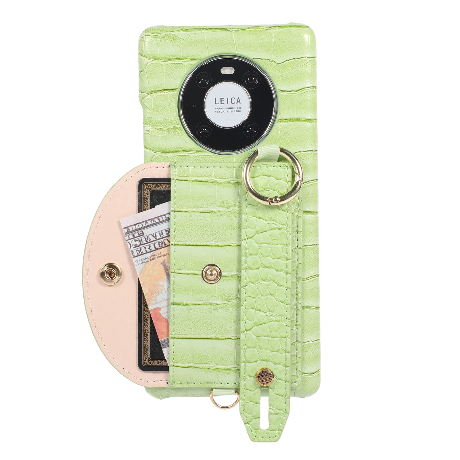 Card Holder Lanyard Leather Case For Huawei Mate40 30 Pro P40Pro Luxury Crocodile Pattern Cover With Crossbody Rope Bag Stand