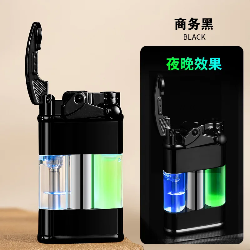 

=Flowing Sand Lighter Transparent Silo Rocker Arm Glow Green Flame