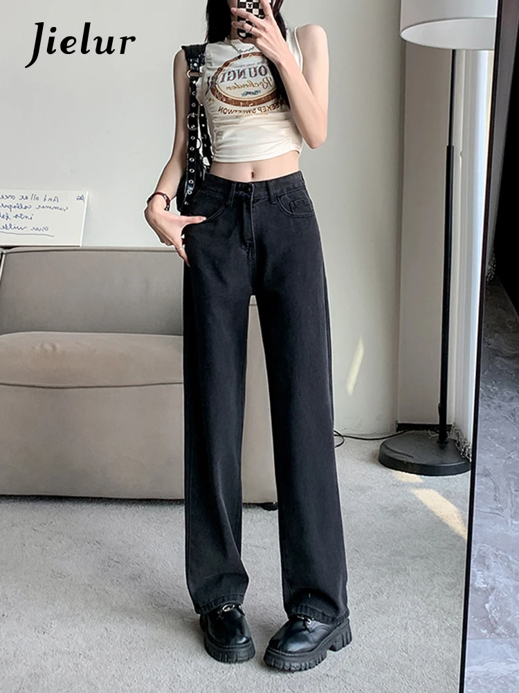 Jielur Женские джинсы новинка весны-лета уличная мода винтажные черно-серые брюки с