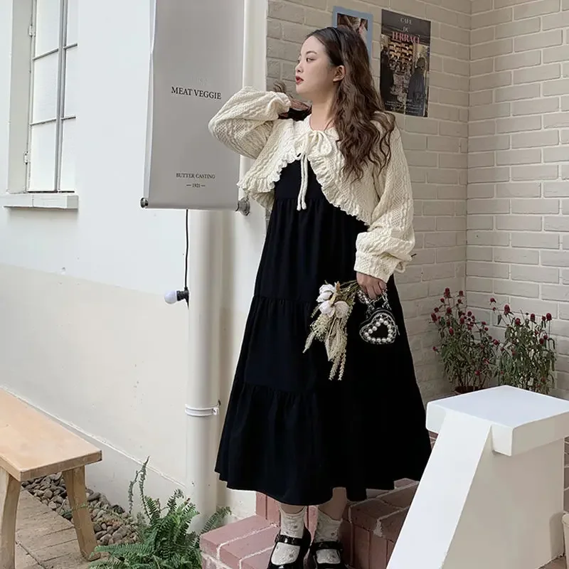 Женская одежда Нежный стиль Pure Desire Эстетический вязаный топ Черная юбка Комплект