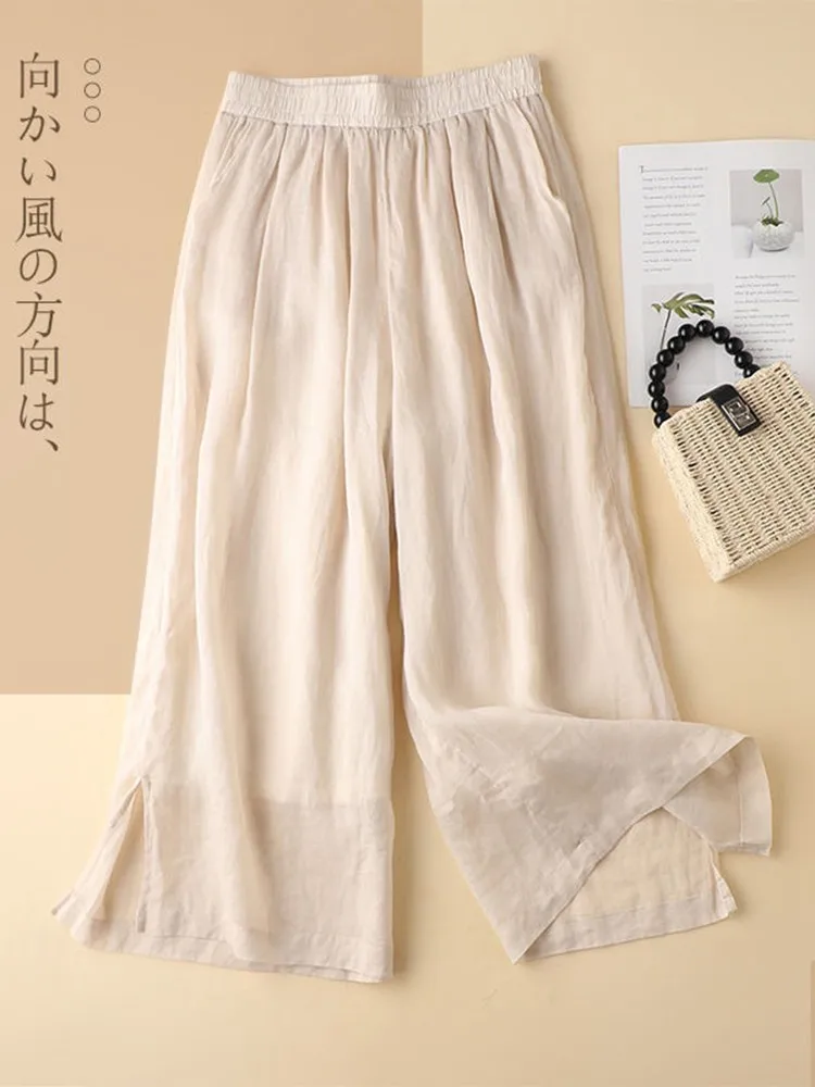 

Women Summer Casual Pants New Arrival 2022 Vintage Style Solid Color Loose Comfortable Female High Waist Wide Leg Pants D392