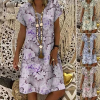 women dress floral v neck elegant vintage loose fitting dress for beach
