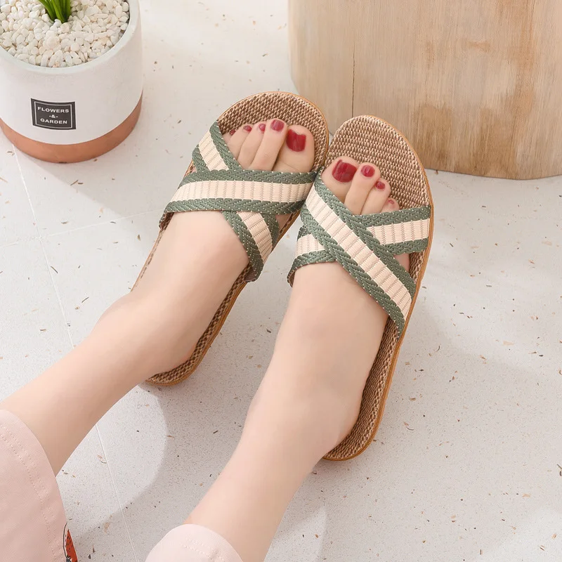 

Summer Slippers Home Couple Indoor Slippers Wood Floor Cotton Linen Home Non-Slip Thick Bottom Slippers For Men And Women