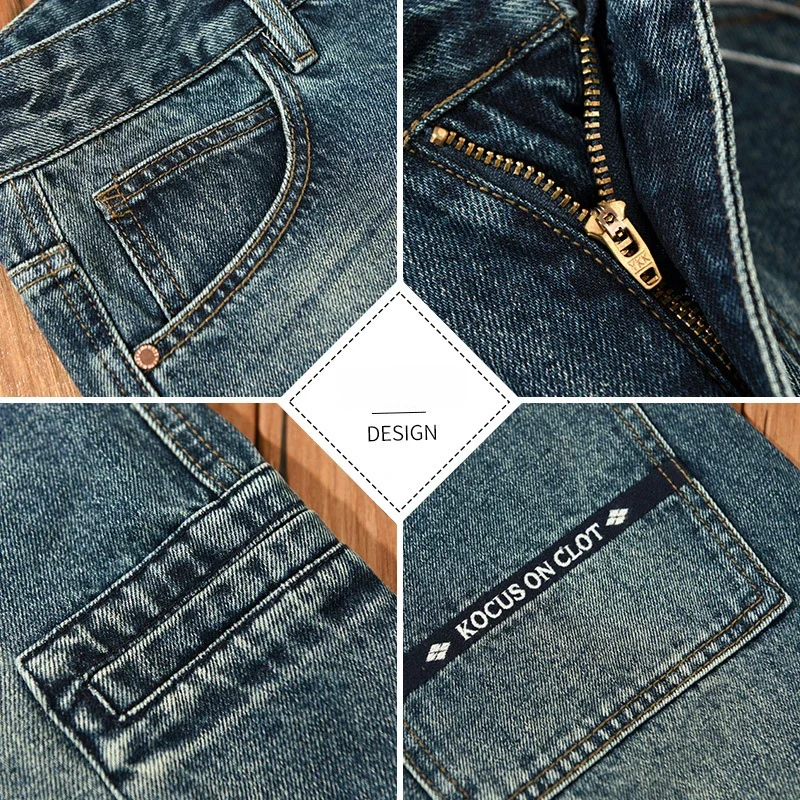 Джинсы мужские хлопковые в стиле ретро стирка свободные прямые брюки