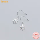 Женские висящие сережки в виде снежинки Trustdavis, серебро 925 пробы с голубым кубическим цирконием, подарок на Рождество, DA339