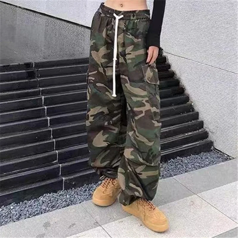 

teenage girls pants camouflage cargo pants drawstring hip hop trousers loose capris pantalones pockets military 6 to 16 yrs