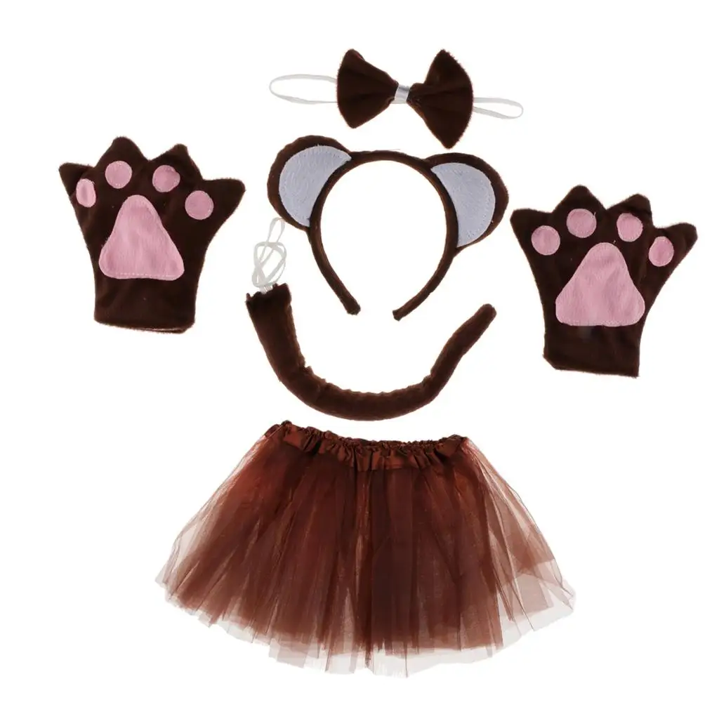 

5pcs Animal Monkey Ears Headband Bow Tail Tutu Skirt Set Accessories