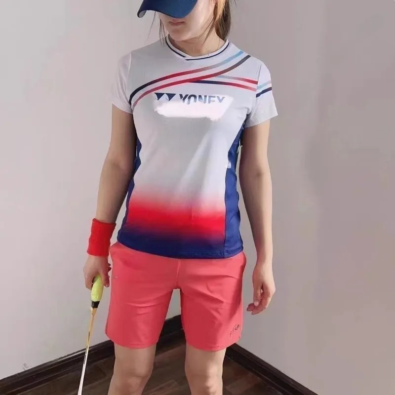 YY Half Sleeve T-shirt V Neck White Badminton Clothes for Men And Women Outdoor Sports Quick Qry Sweat Absorption