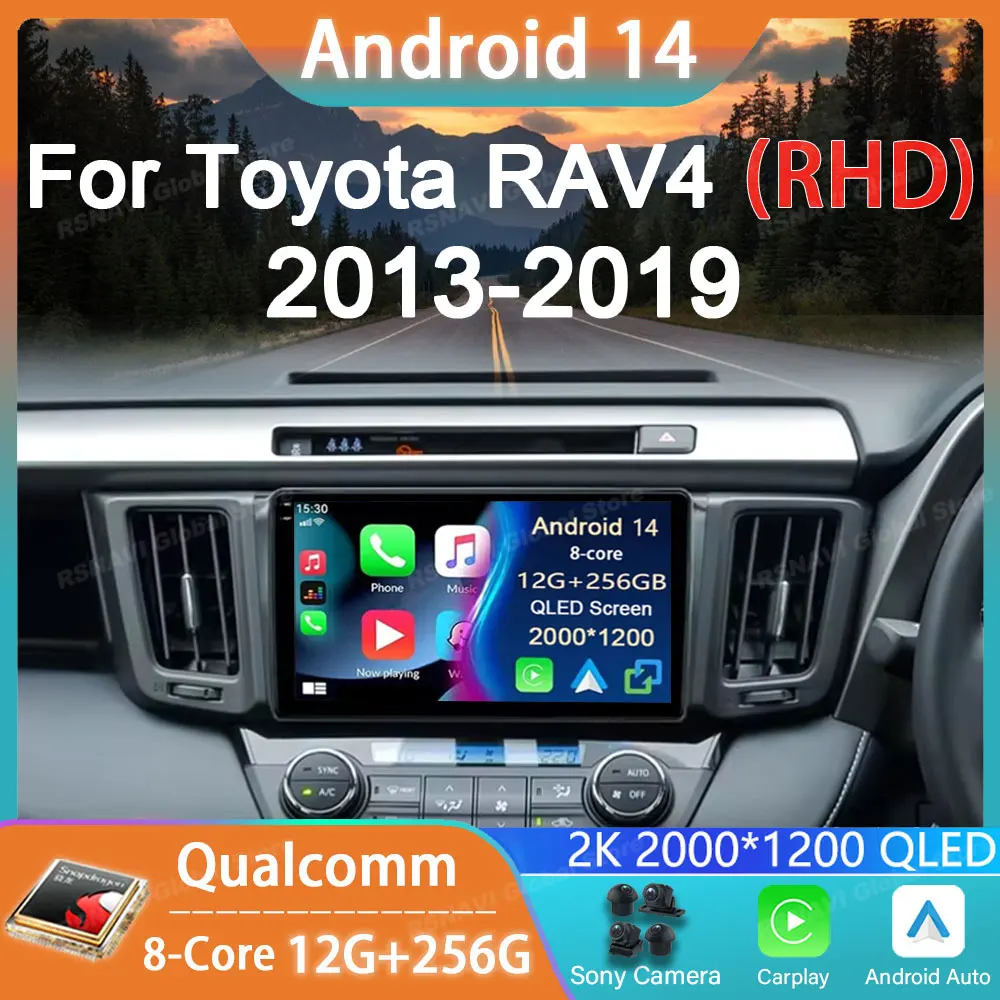 Автомобильный радиоприемник Android 14 для Toyota RAV4 Rav 4 2013 2014 2015 2016 2017 2018 RHD GPS Carplay