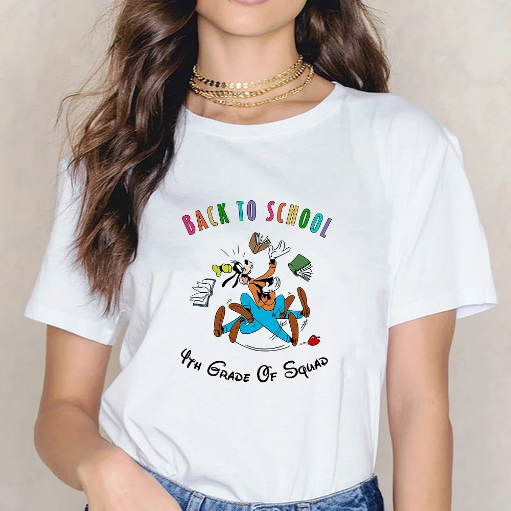 

Disney Summer New Women T-Shirt Back To School Series Graphic Goofy Print Female T SHirt Hot Selling White Dropship Lady Tees
