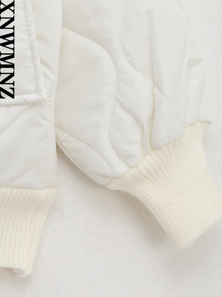 XNWMNZ Women Fashion Winter Warm Knitted Patch Padded Jacket Coat Woman Vintage Lapel Long Sleeve Pocket Female Chic Outerwear