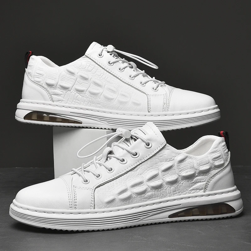 

New spring and summer men's small white shoes fashion low top crocodile pattern slip on casual leather shoes sports shoes men