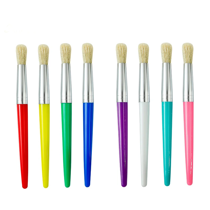 

4pcs Children Tempera Hog Bristle Artist Brushes Set Round Flat Pointed Graffiti Paintbrush for Kids Students Beginners Artist
