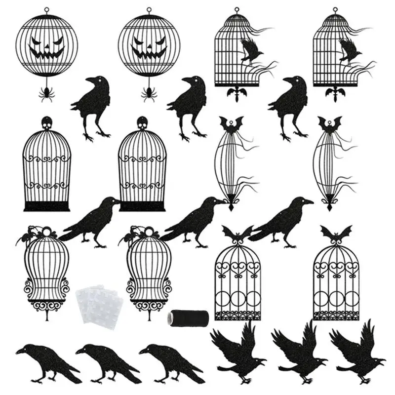 Украшение на Хэллоуин свисающая птичья клетка с веревкой черное страшное