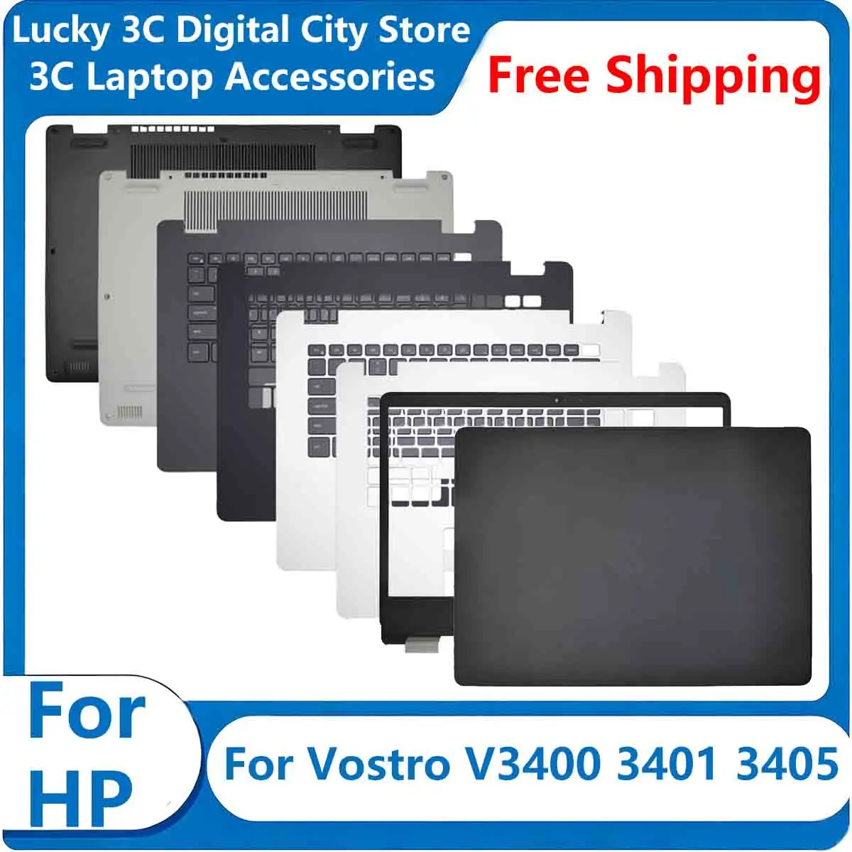 Фото Новый чехол для ноутбука DELL Vostro V3400 V3401 V3405, задняя крышка ЖК-дисплея, рамка экрана, подставка для рук, нижний корпус, черный/серебристый, 0Y5X09 №1