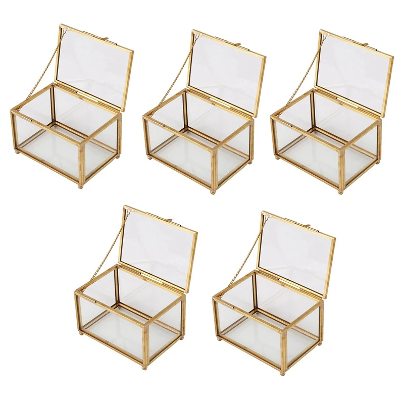 

5X Geometric Glass Style Jewelry Box Table Container For Displaying Jewelry Keepsakes Home Container Ewelry Storage