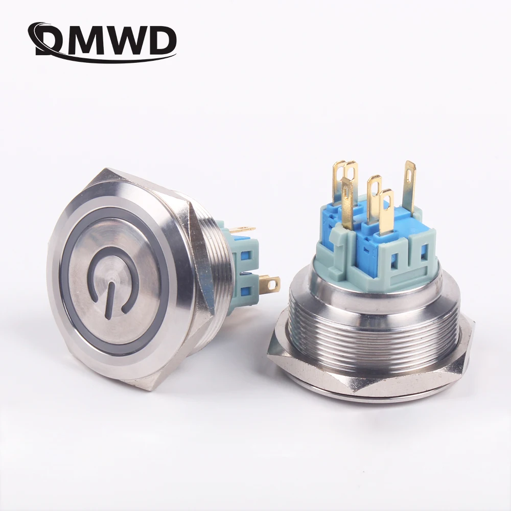 30 мм, 3 в, 5 В, 6 в, 12 В, 24 В, 220 В, кольцевая светодиодная лампа, мгновсветильник/фиксируемый кнопочный переключатель, металлический промышленный автомобиль, переключатель «сделай сам»