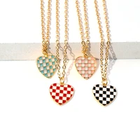 new fashion checkerboard plaid oil drip love necklace clavicle chain for women girl party jewelry gift